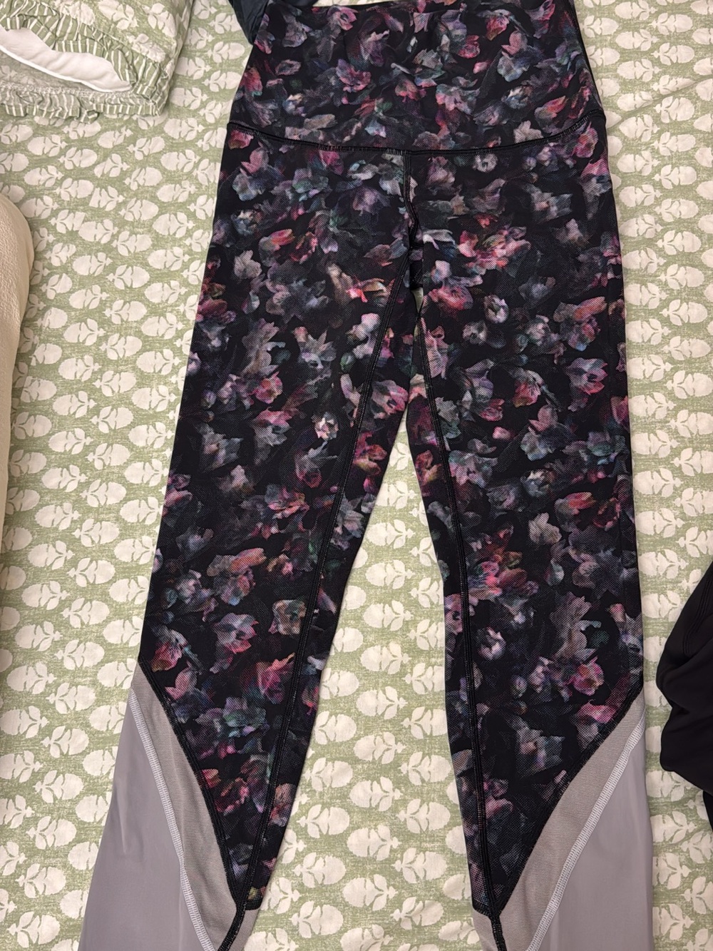 Lululemon Floral Print Active Leggings in Black and Pink